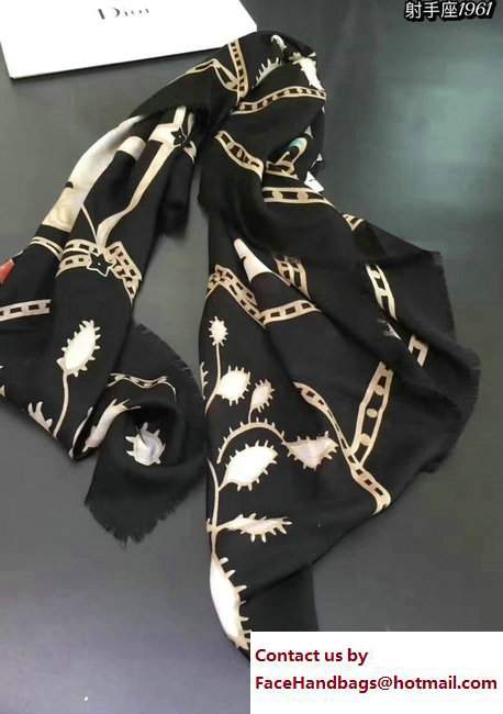 Dior Black Wool And Silk Zodiac Stole Scarf Sagittarius 2017