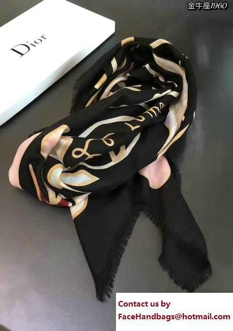 Dior Black Wool And Silk Zodiac Stole Scarf Taurus 2017