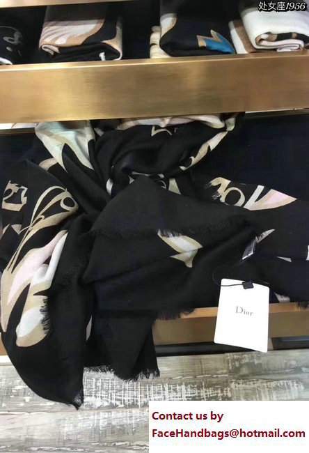 Dior Black Wool And Silk Zodiac Stole Scarf Virgo 2017