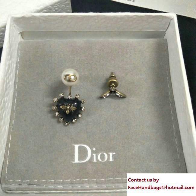 Dior Blue Bohemienne asymmetric heart and bee Earrings 2017