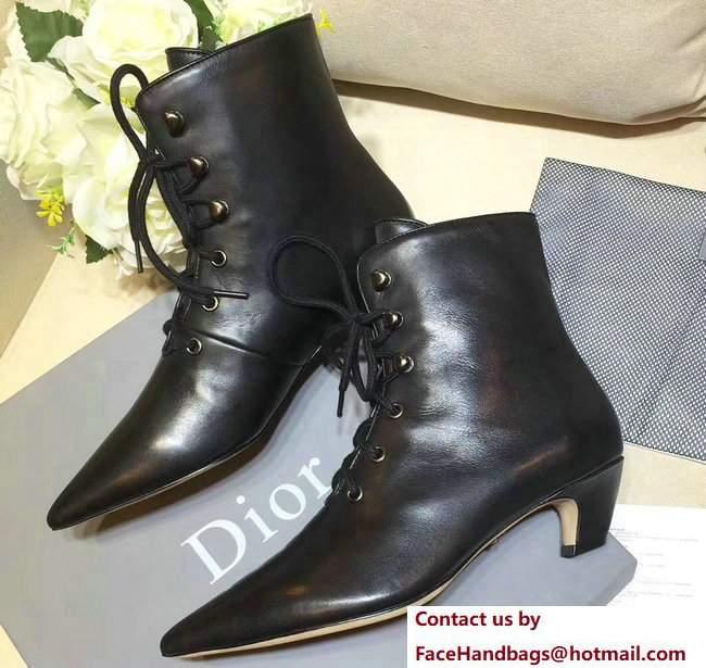 Dior Heel 4.5cm Lace-up Ankle Boots Calfskin Black 2017