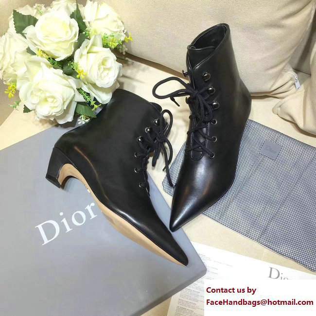 Dior Heel 4.5cm Lace-up Ankle Boots Calfskin Black 2017