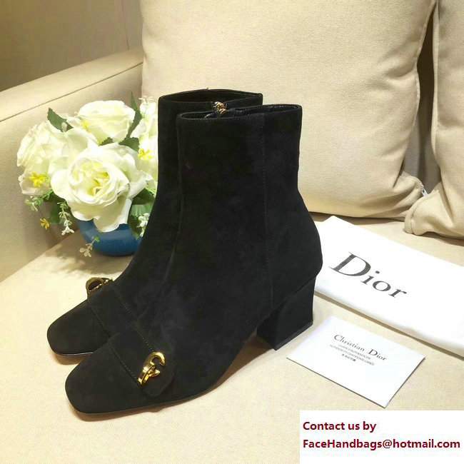 Dior Heel 7cm Gold-Tone CD Initials Ankle Boots Suede Black 2017