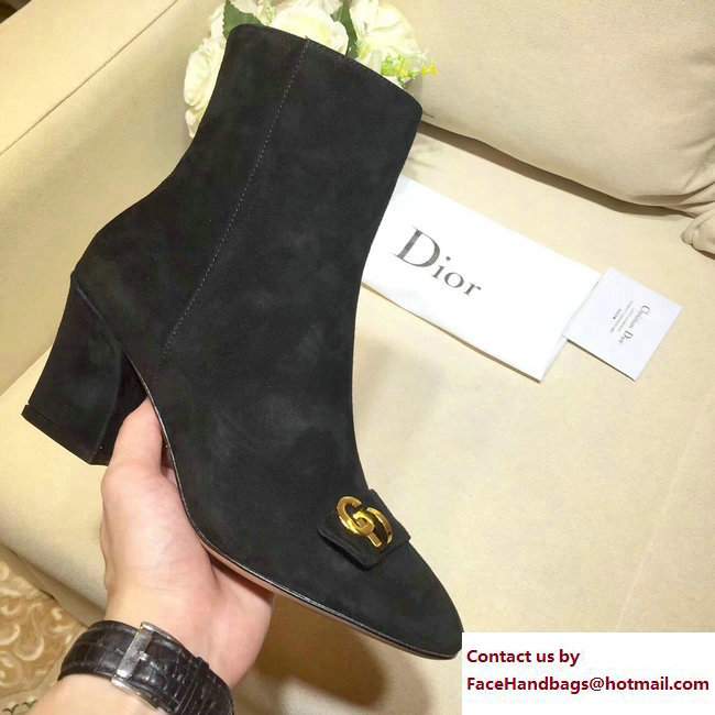 Dior Heel 7cm Gold-Tone CD Initials Ankle Boots Suede Black 2017