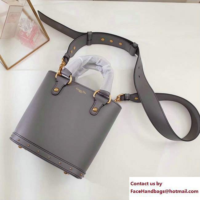 Dior Studded Crossbody Bucket Bag Gray with Handles Fall 2017