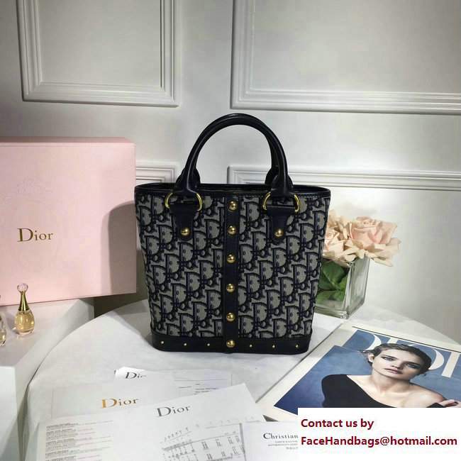 Dior Studded Oblique Signature Canvas Bucket Bag Black with Handles 2017/2018