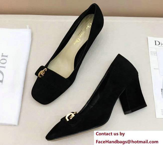 Dior Suede Heel 7cm CD Button High-Heeled Pumps Black 2017