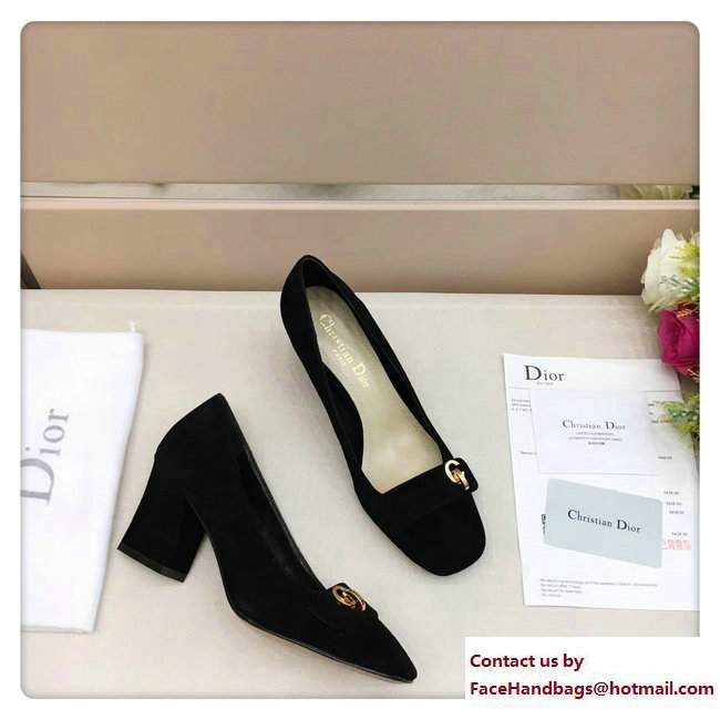 Dior Suede Heel 7cm CD Button High-Heeled Pumps Black 2017