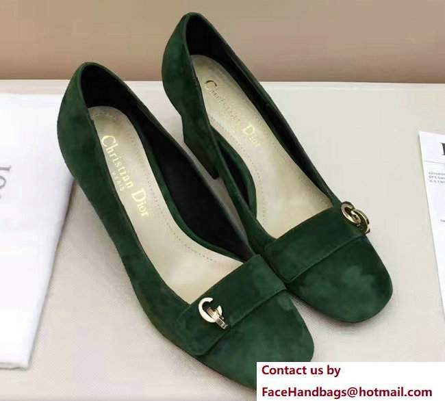 Dior Suede Heel 7cm CD Button High-Heeled Pumps Green 2017