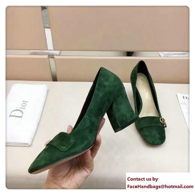 Dior Suede Heel 7cm CD Button High-Heeled Pumps Green 2017