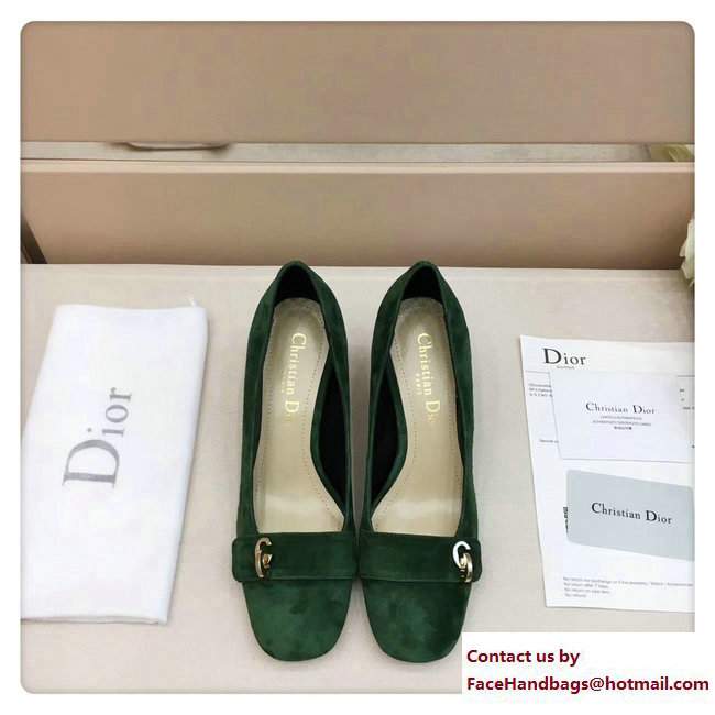 Dior Suede Heel 7cm CD Button High-Heeled Pumps Green 2017