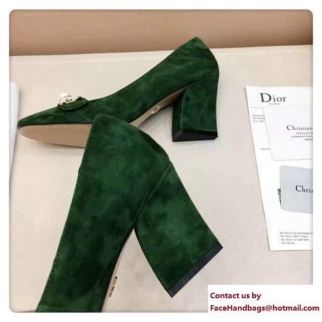 Dior Suede Heel 7cm CD Button High-Heeled Pumps Green 2017