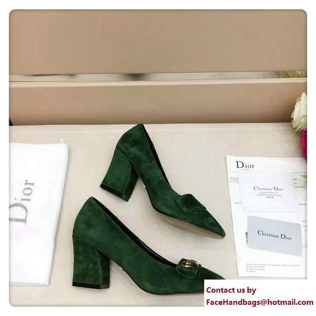 Dior Suede Heel 7cm CD Button High-Heeled Pumps Green 2017