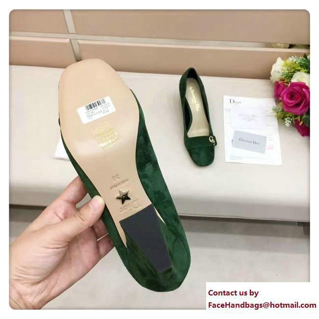 Dior Suede Heel 7cm CD Button High-Heeled Pumps Green 2017