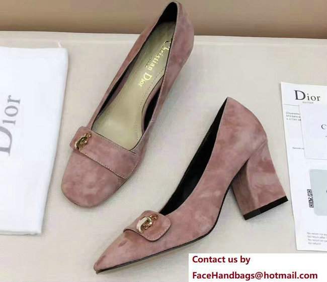 Dior Suede Heel 7cm CD Button High-Heeled Pumps Pink 2017