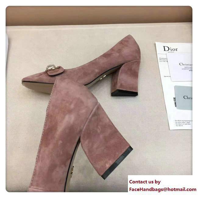 Dior Suede Heel 7cm CD Button High-Heeled Pumps Pink 2017