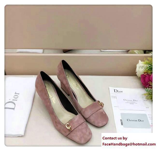 Dior Suede Heel 7cm CD Button High-Heeled Pumps Pink 2017