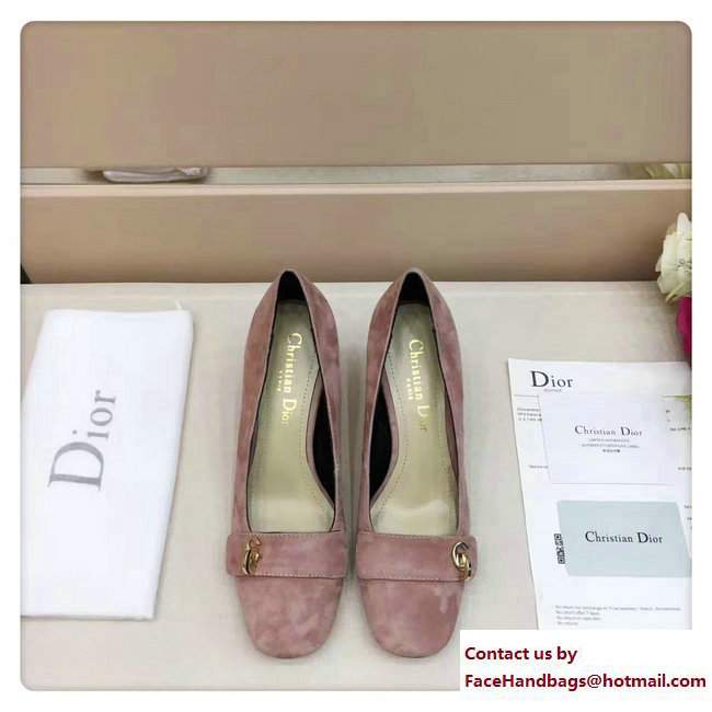 Dior Suede Heel 7cm CD Button High-Heeled Pumps Pink 2017