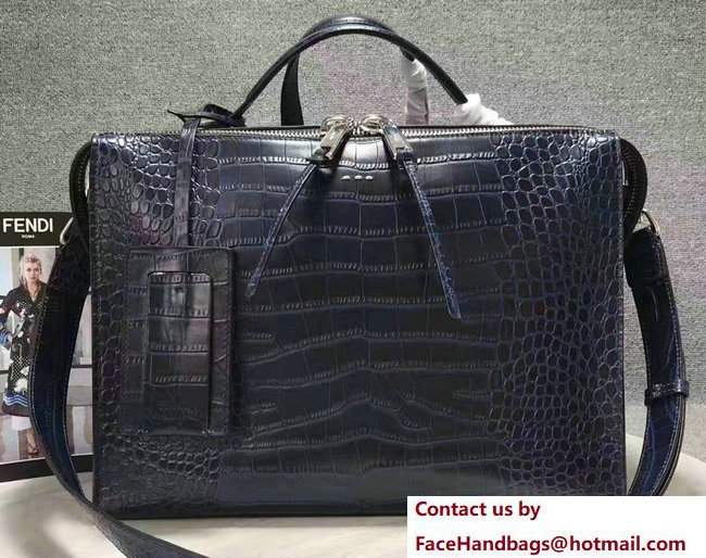 Fendi Croco Pattern Rectangular Messenger Shoulder Large Bag Blue 2017