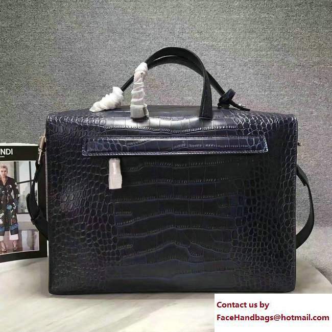 Fendi Croco Pattern Rectangular Messenger Shoulder Large Bag Blue 2017