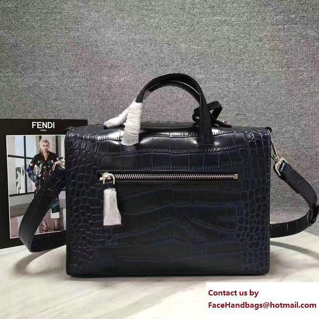 Fendi Croco Pattern Rectangular Messenger Shoulder Small Bag Blue 2017