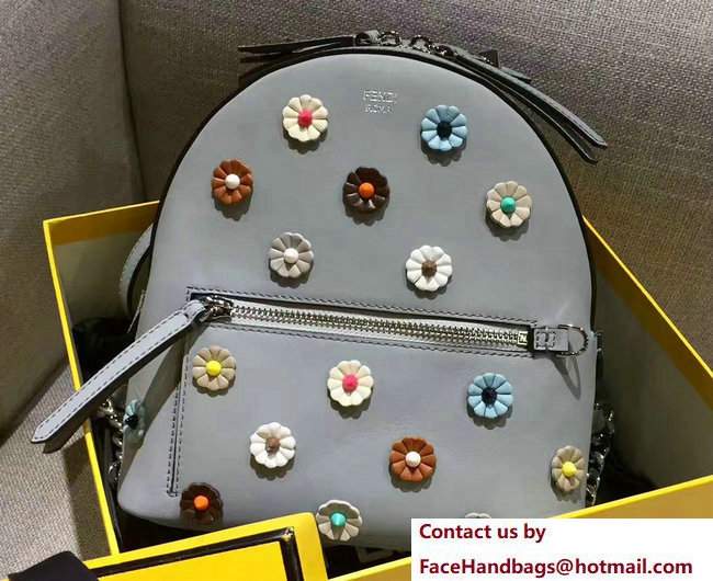 Fendi Multicolor Floral Embellished Mini Backpack Bag Baby Blue 2017