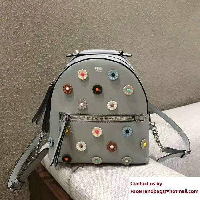 Fendi Multicolor Floral Embellished Mini Backpack Bag Baby Blue 2017