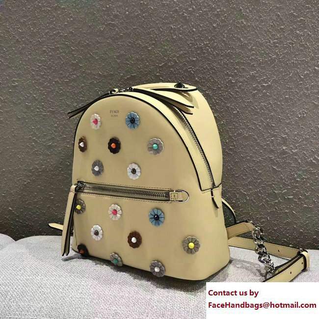 Fendi Multicolor Floral Embellished Mini Backpack Bag Beige 2017