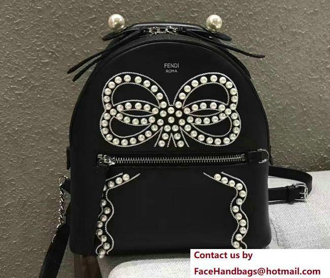 Fendi Pearl Embellished Bow Mini Backpack Bag Black 2017