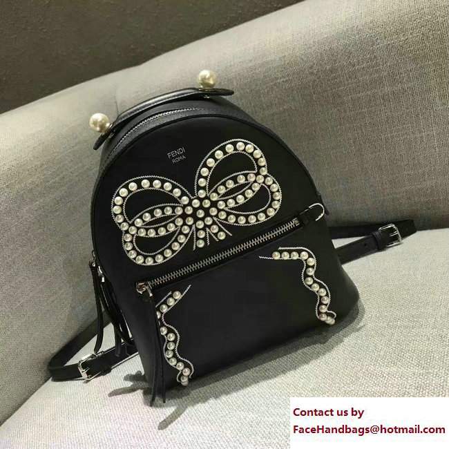 Fendi Pearl Embellished Bow Mini Backpack Bag Black 2017