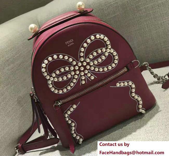 Fendi Pearl Embellished Bow Mini Backpack Bag Dark Red 2017