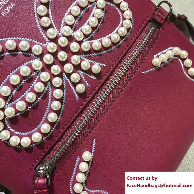 Fendi Pearl Embellished Bow Mini Backpack Bag Dark Red 2017