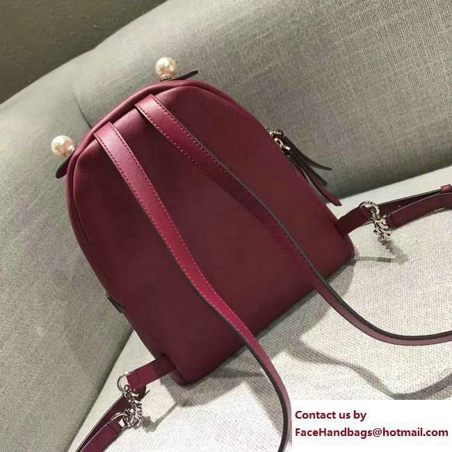 Fendi Pearl Embellished Bow Mini Backpack Bag Dark Red 2017