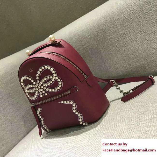 Fendi Pearl Embellished Bow Mini Backpack Bag Dark Red 2017