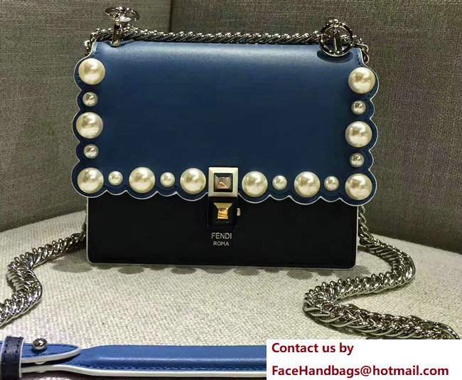 Fendi Pearl Embellished Kan I Mini Bag Blue/Black 2017