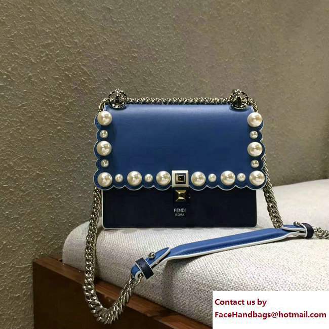 Fendi Pearl Embellished Kan I Mini Bag Blue/Black 2017