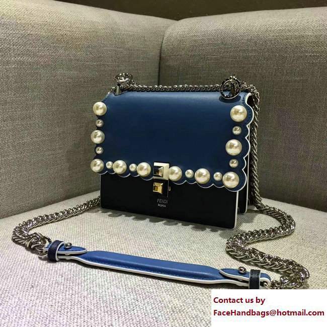 Fendi Pearl Embellished Kan I Mini Bag Blue/Black 2017