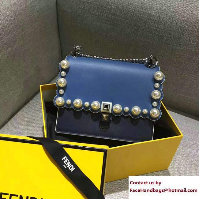 Fendi Pearl Embellished Kan I Mini Bag Blue/Black 2017