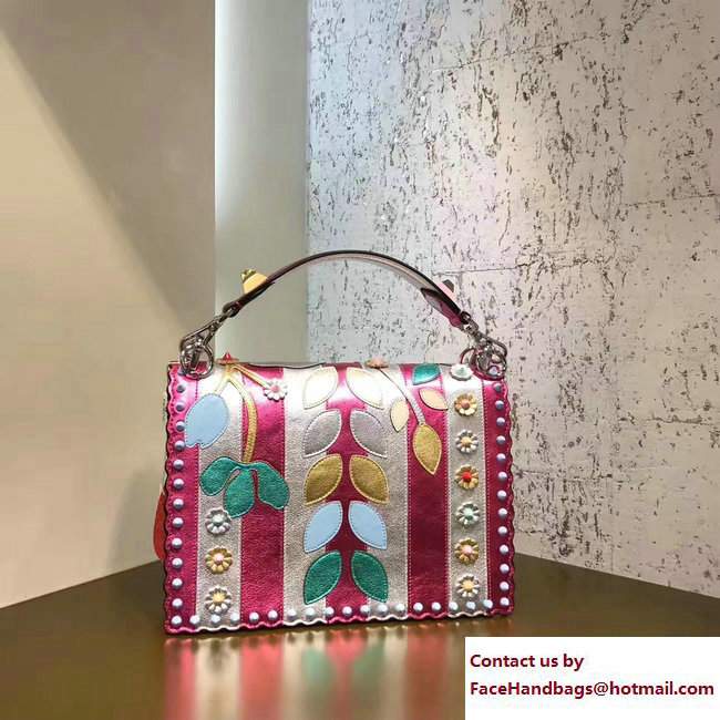 Fendi Runway Flowers Kan I Medium Top Handle Bag Striped Silver/Fuchsia 2017