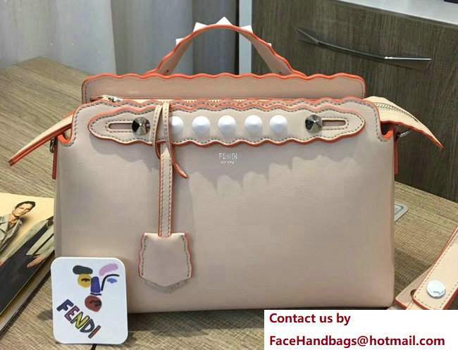 Fendi Studded By The Way Boston Small Bag Beige/Orange Edge 2017