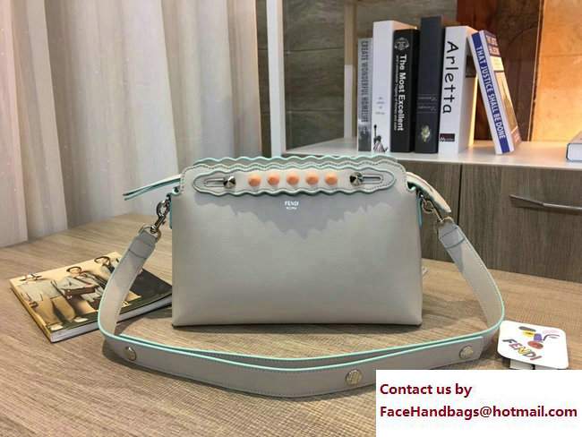 Fendi Studded By The Way Boston Small Bag Pale Gray/Turquoise Edge 2017