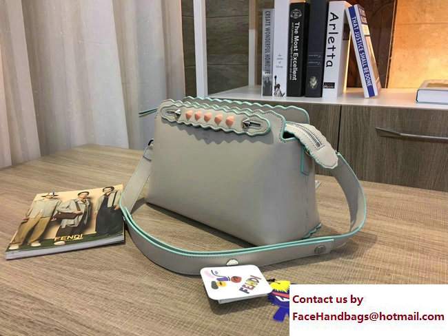 Fendi Studded By The Way Boston Small Bag Pale Gray/Turquoise Edge 2017