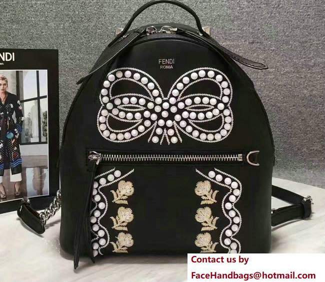 Fendi Studded and Floral Embellished Bow Mini Backpack Bag Black 2017