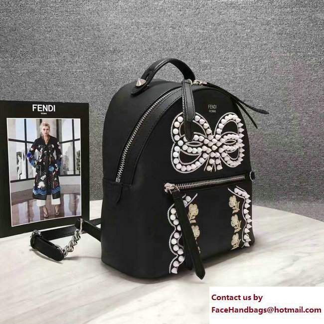 Fendi Studded and Floral Embellished Bow Mini Backpack Bag Black 2017