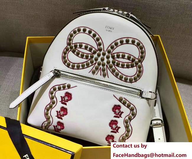 Fendi Studded and Floral Embellished Bow Mini Backpack Bag Off White 2017