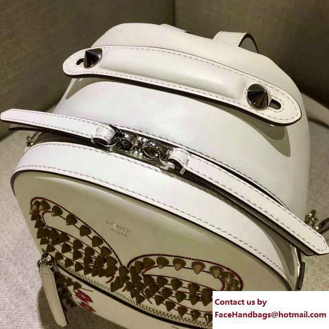 Fendi Studded and Floral Embellished Bow Mini Backpack Bag Off White 2017