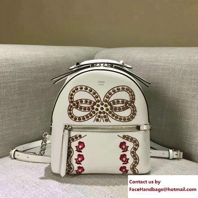 Fendi Studded and Floral Embellished Bow Mini Backpack Bag Off White 2017