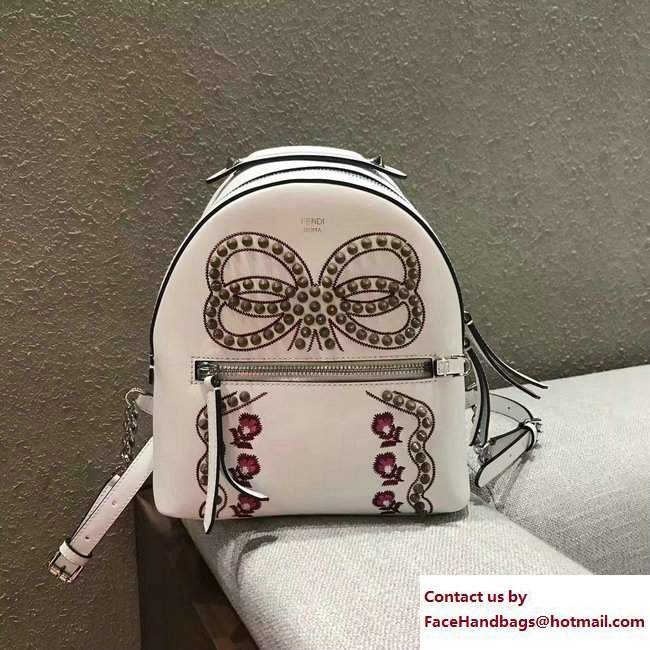 Fendi Studded and Floral Embellished Bow Mini Backpack Bag Off White 2017