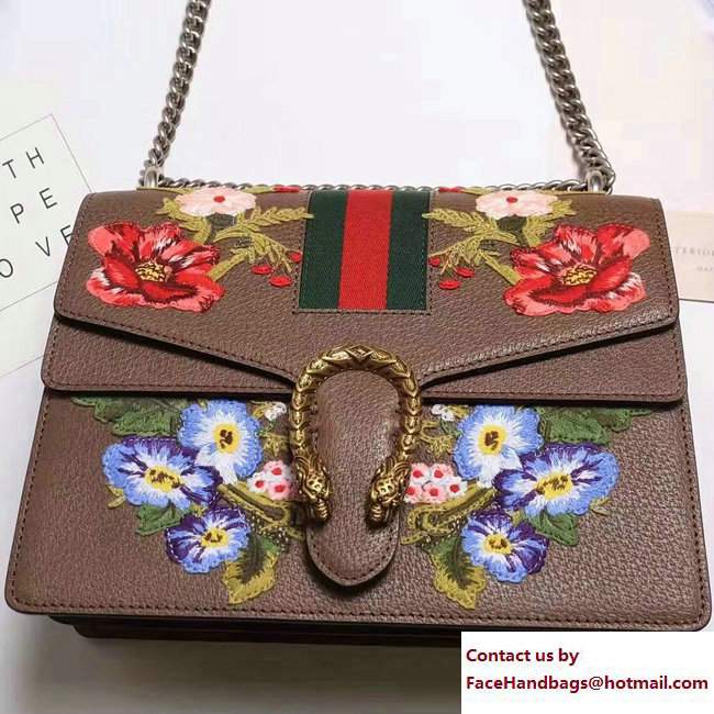 Gucci Web Embroidered Floral Dionysus Leather Shoulder Medium Bag 403348/400235 Coffee 2017