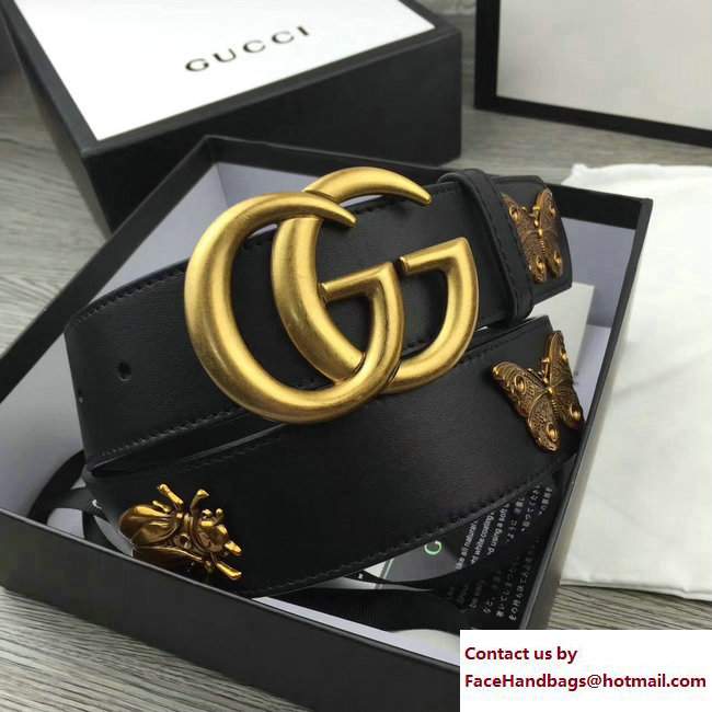 Gucci Width 40mm Metal Animal Insects Studs Double G Buckle Belt 405626 Black